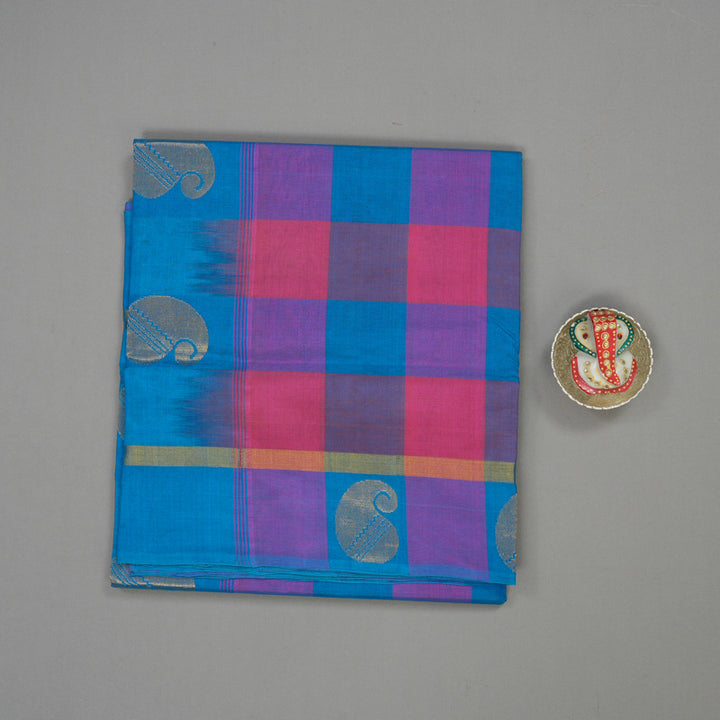 Hayagrivas Multicolour Pure Silk Cotton Saree with Pink & Aqua Blue Border HBE462H1-10