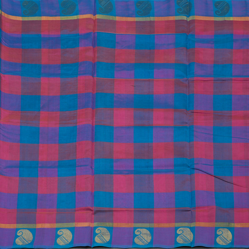 Hayagrivas Multicolour Pure Silk Cotton Saree with Pink & Aqua Blue Border HBE462H1-10