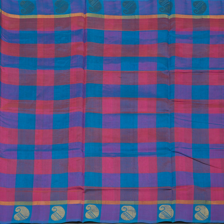 Hayagrivas Multicolour Pure Silk Cotton Saree with Pink & Aqua Blue Border HBE462H1-10