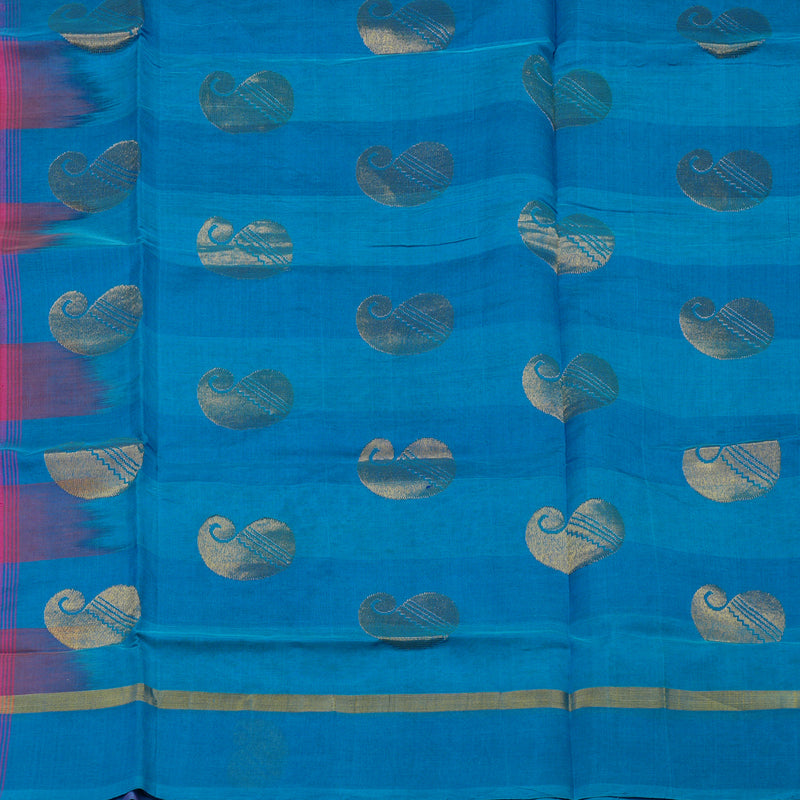 Hayagrivas Multicolour Pure Silk Cotton Saree with Pink & Aqua Blue Border HBE462H1-10