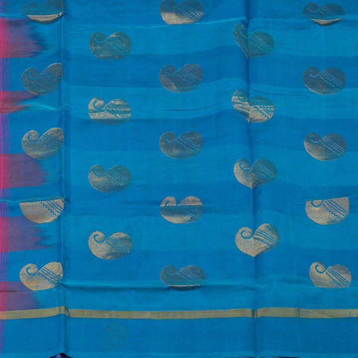 Hayagrivas Multicolour Pure Silk Cotton Saree with Pink & Aqua Blue Border HBE462H1-10