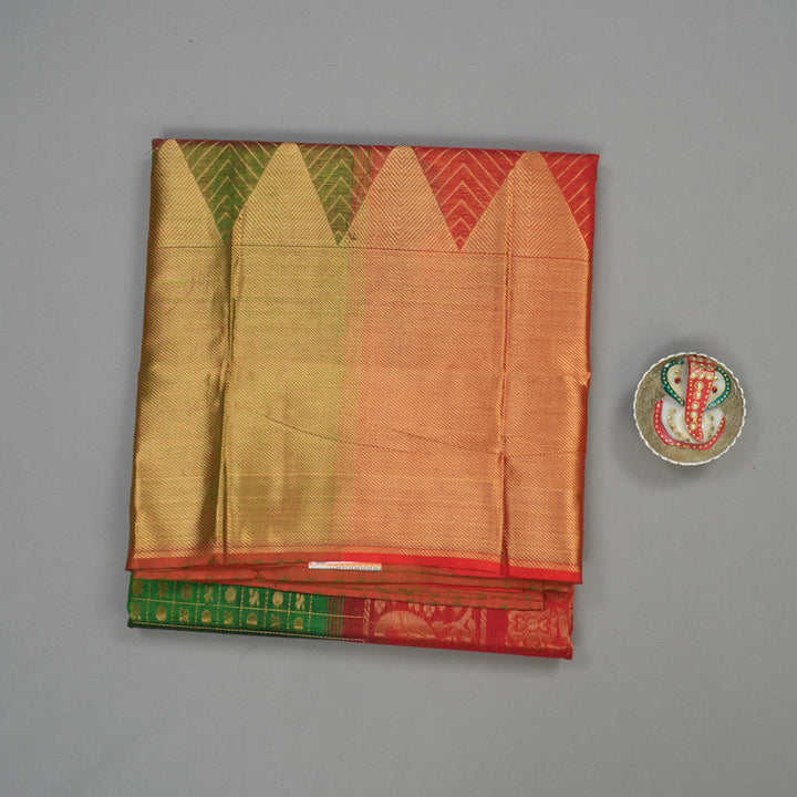 Hayagrivas Green Pure Silk Cotton Saree with Red Border HBE462H2-16