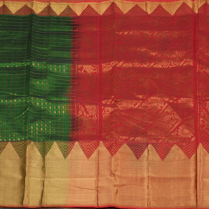 Hayagrivas Green Pure Silk Cotton Saree with Red Border HBE462H2-16