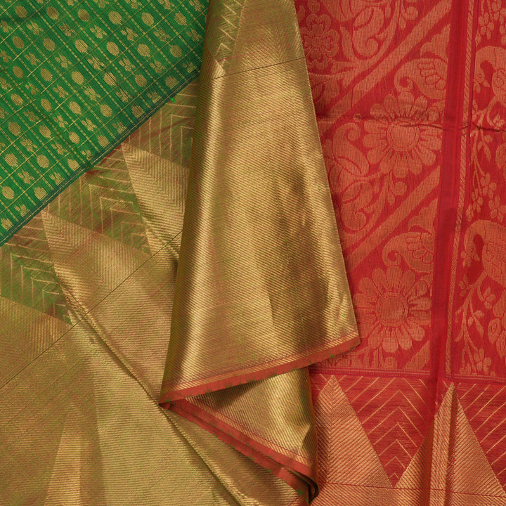 Hayagrivas Green Pure Silk Cotton Saree with Red Border HBE462H2-16