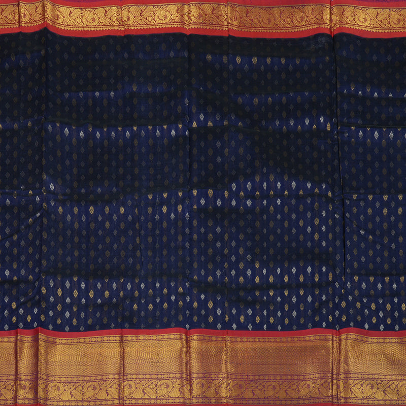 Hayagrivas Midnight Blue Pure Silk Cotton Saree with Red Border HBE462H2-2