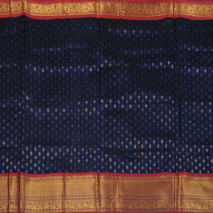 Hayagrivas Midnight Blue Pure Silk Cotton Saree with Red Border HBE462H2-2