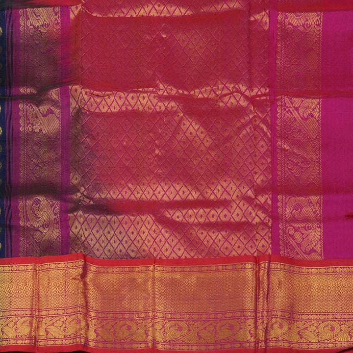 Hayagrivas Midnight Blue Pure Silk Cotton Saree with Red Border HBE462H2-2