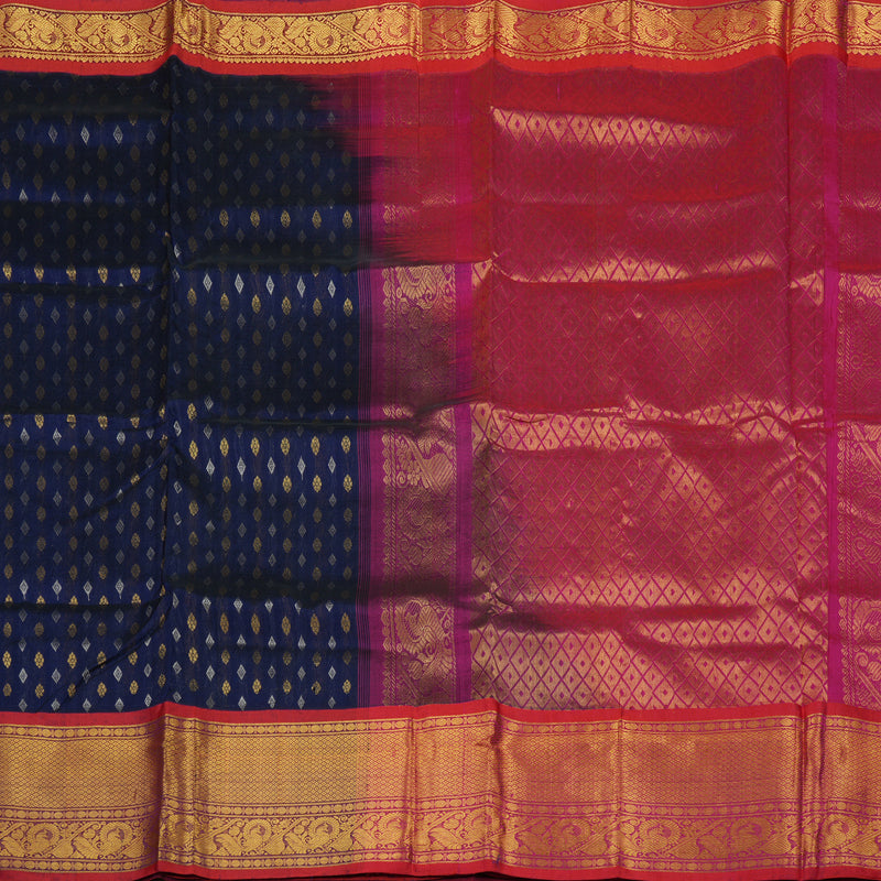 Hayagrivas Midnight Blue Pure Silk Cotton Saree with Red Border HBE462H2-2