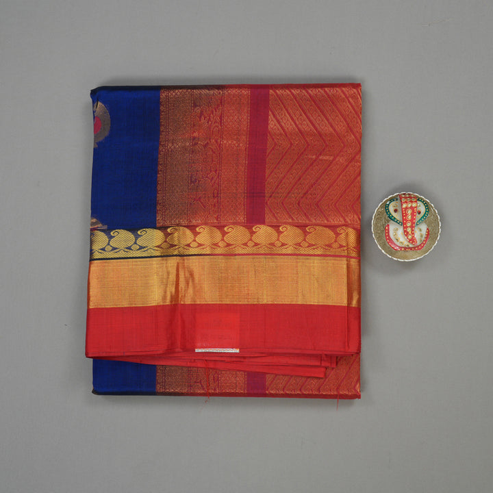 Hayagrivas Royal Blue Pure Silk Cotton Saree with Red Border HBE462H4-15