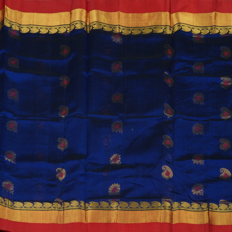 Hayagrivas Royal Blue Pure Silk Cotton Saree with Red Border HBE462H4-15