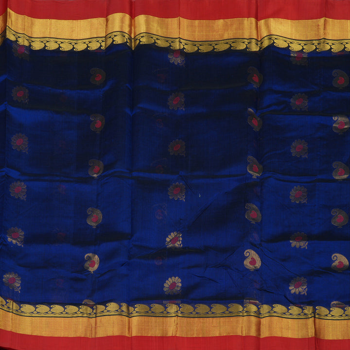 Hayagrivas Royal Blue Pure Silk Cotton Saree with Red Border HBE462H4-15