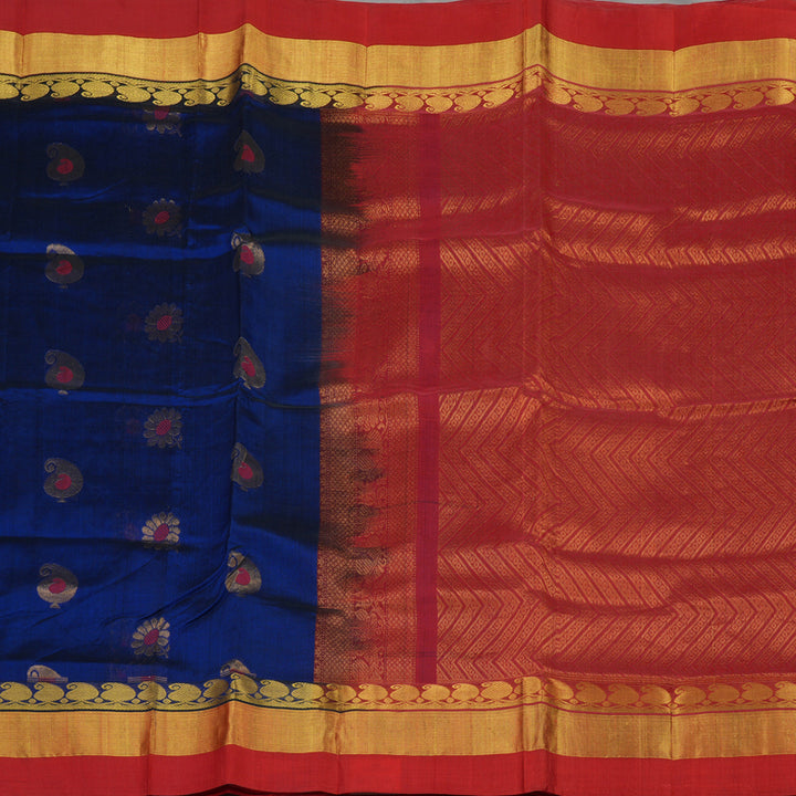 Hayagrivas Royal Blue Pure Silk Cotton Saree with Red Border HBE462H4-15