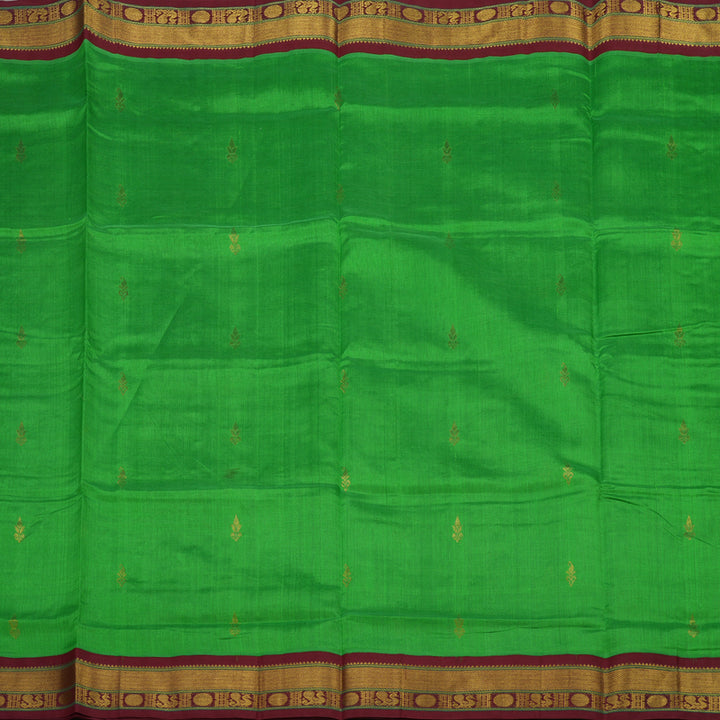 Hayagrivas Parrot Green Silk Cotton Saree with Brown Border HBE462H4-46