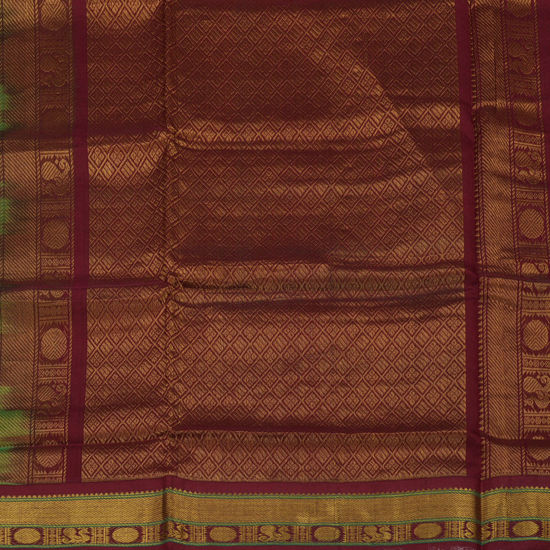 Hayagrivas Parrot Green Silk Cotton Saree with Brown Border HBE462H4-46