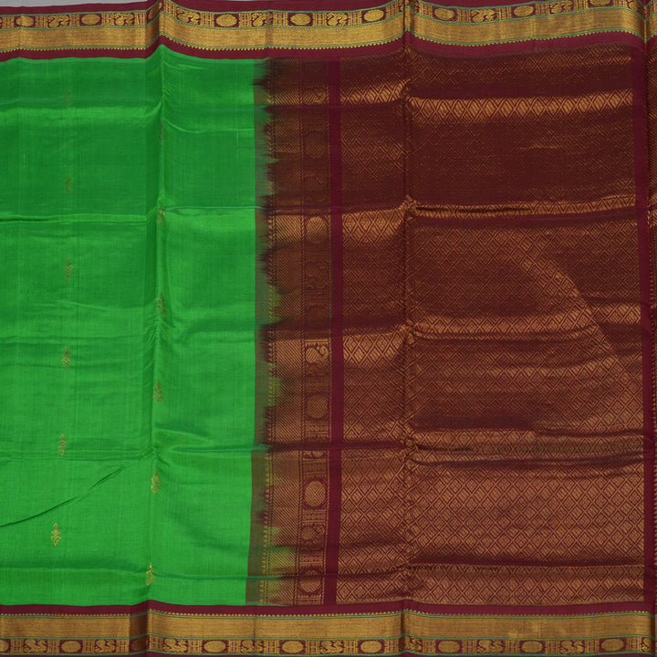 Hayagrivas Parrot Green Silk Cotton Saree with Brown Border HBE462H4-46