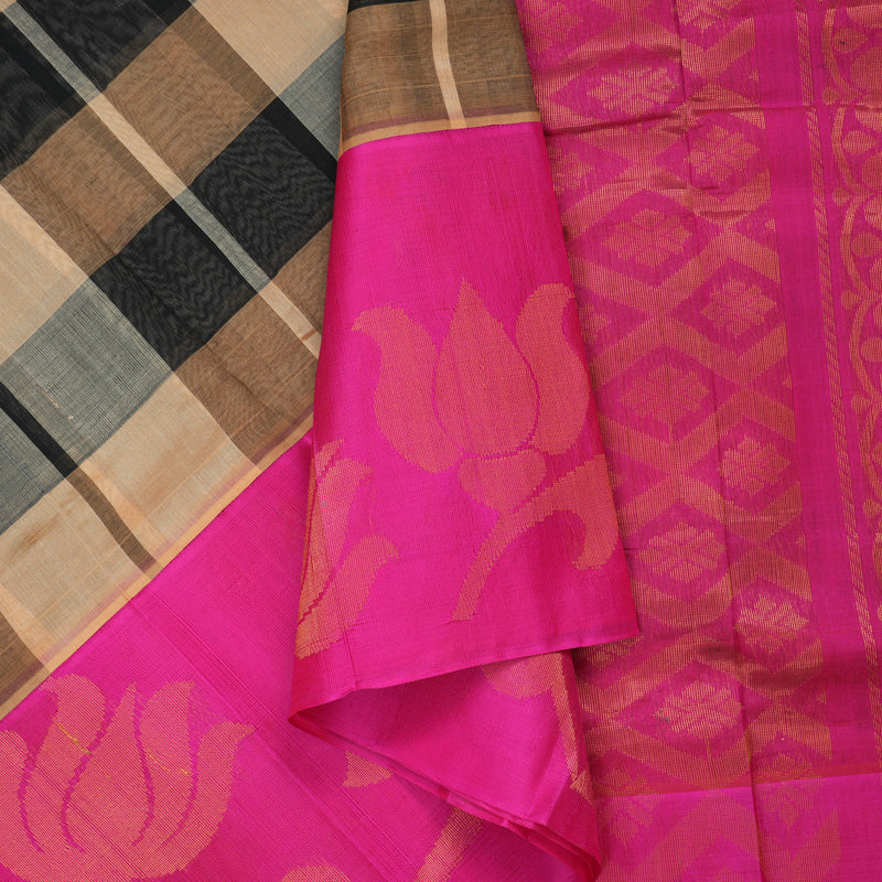 Hayagrivas Multicolour Pure Silk Cotton Saree with Rani Pink Border HBE462H7-15