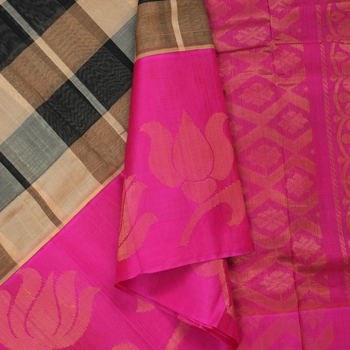 Hayagrivas Multicolour Pure Silk Cotton Saree with Rani Pink Border HBE462H7-15