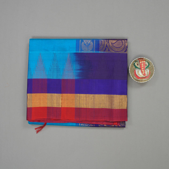 Hayagrivas Aqua Blue Pure Silk Cotton Saree with Multicolour Border HBE462H7-2