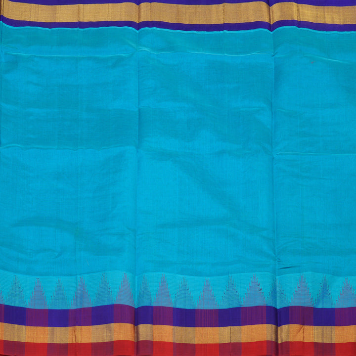 Hayagrivas Aqua Blue Pure Silk Cotton Saree with Multicolour Border HBE462H7-2