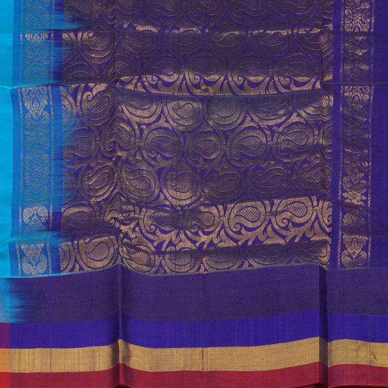 Hayagrivas Aqua Blue Pure Silk Cotton Saree with Multicolour Border HBE462H7-2