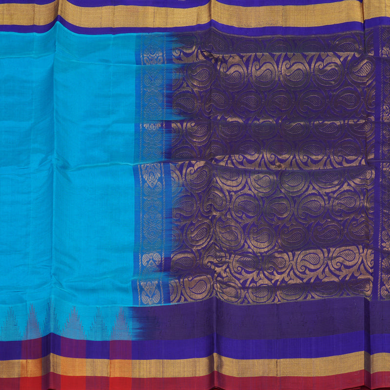 Hayagrivas Aqua Blue Pure Silk Cotton Saree with Multicolour Border HBE462H7-2