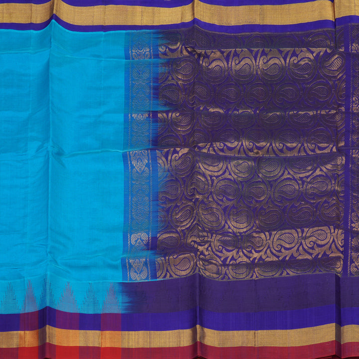 Hayagrivas Aqua Blue Pure Silk Cotton Saree with Multicolour Border HBE462H7-2