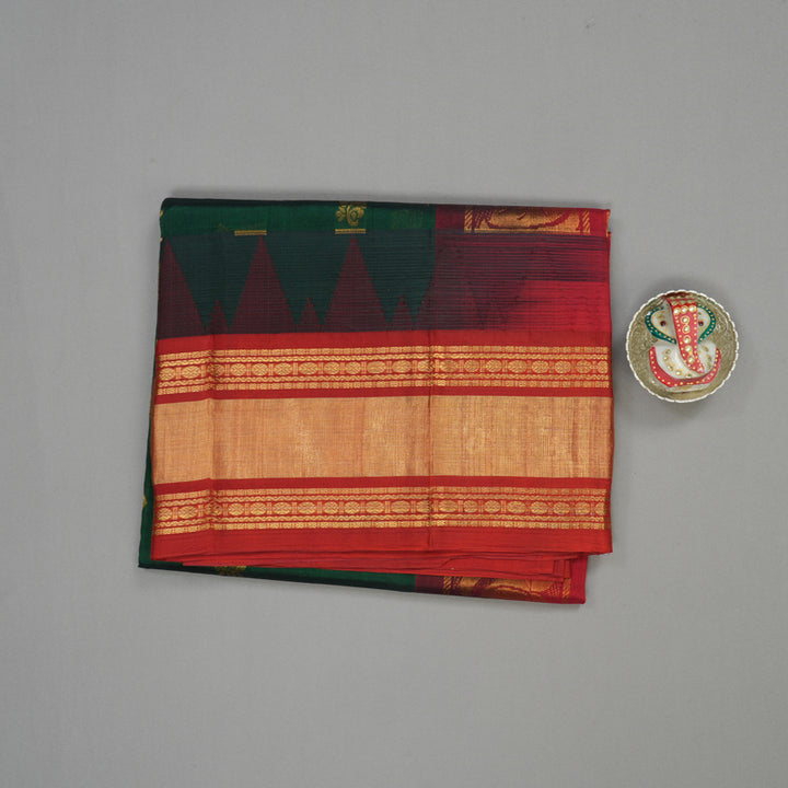 Hayagrivas Bottle Green Pure Silk Cotton Saree with Maroon Border HBE462H7-23