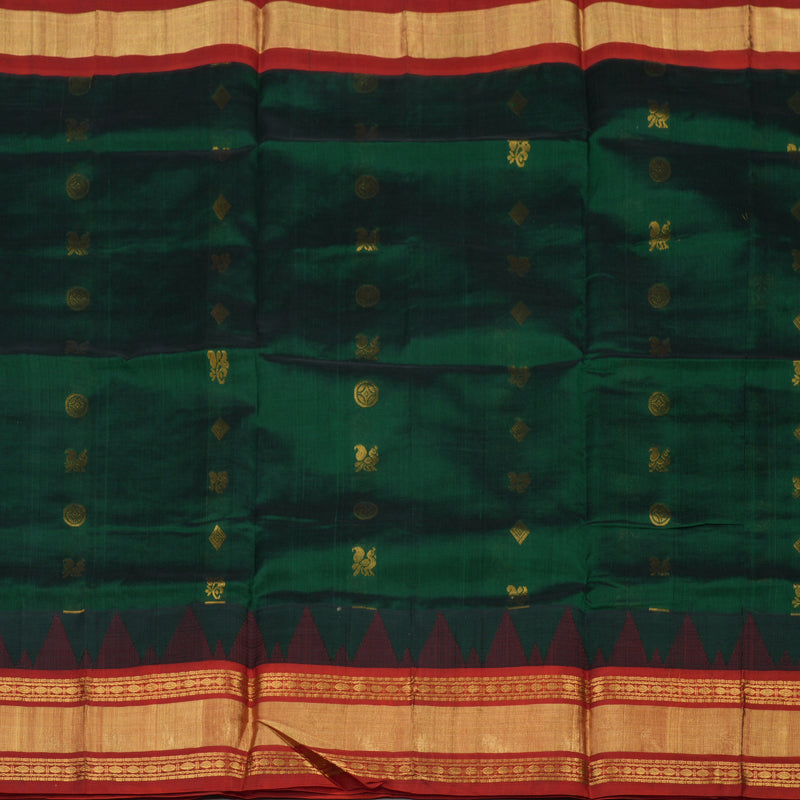 Hayagrivas Bottle Green Pure Silk Cotton Saree with Maroon Border HBE462H7-23