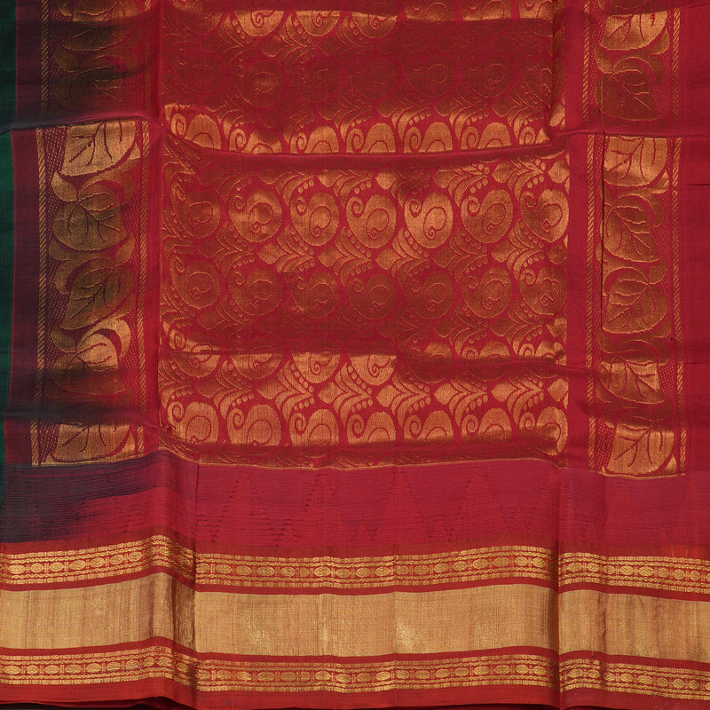 Hayagrivas Bottle Green Pure Silk Cotton Saree with Maroon Border HBE462H7-23