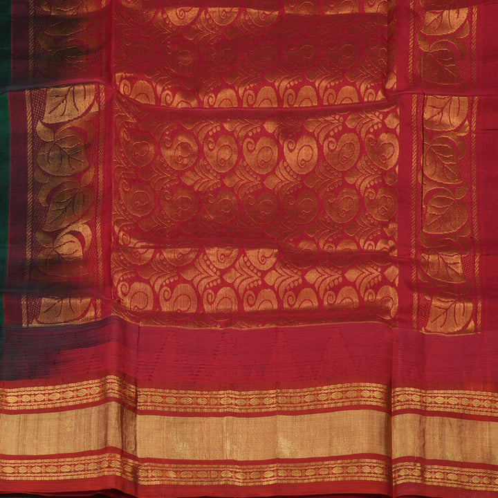 Hayagrivas Bottle Green Pure Silk Cotton Saree with Maroon Border HBE462H7-23