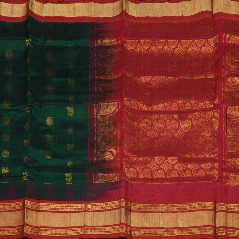 Hayagrivas Bottle Green Pure Silk Cotton Saree with Maroon Border HBE462H7-23