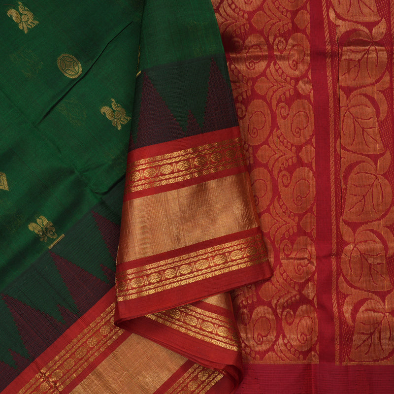 Hayagrivas Bottle Green Pure Silk Cotton Saree with Maroon Border HBE462H7-23