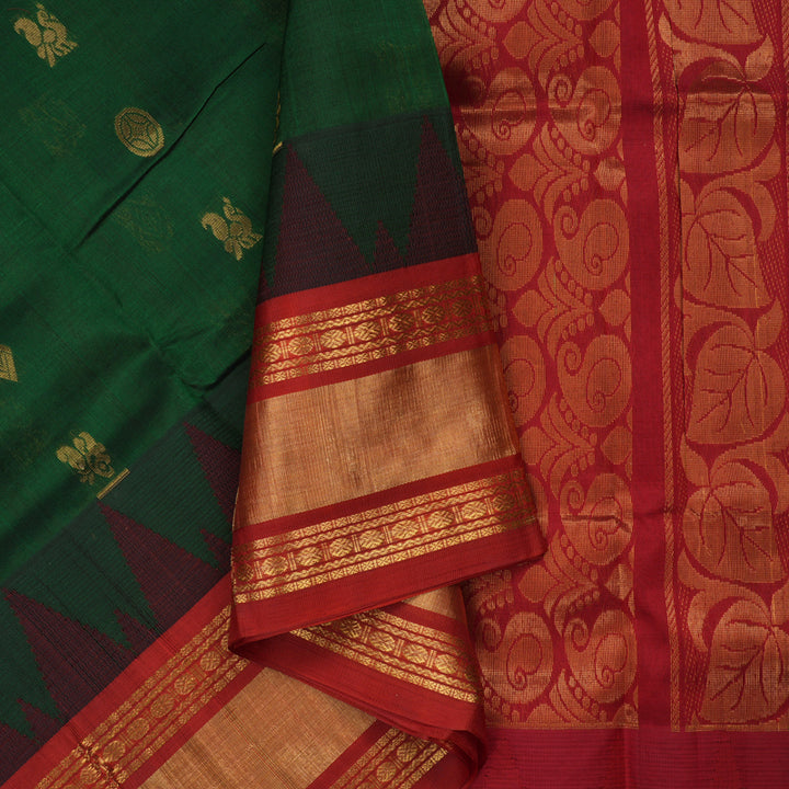 Hayagrivas Bottle Green Pure Silk Cotton Saree with Maroon Border HBE462H7-23