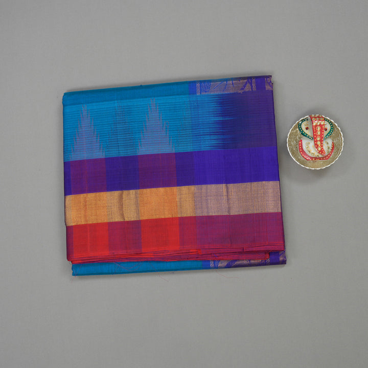 Hayagrivas Pure Silk Cotton Rama Blue Saree with Red Border HBE462H7-32