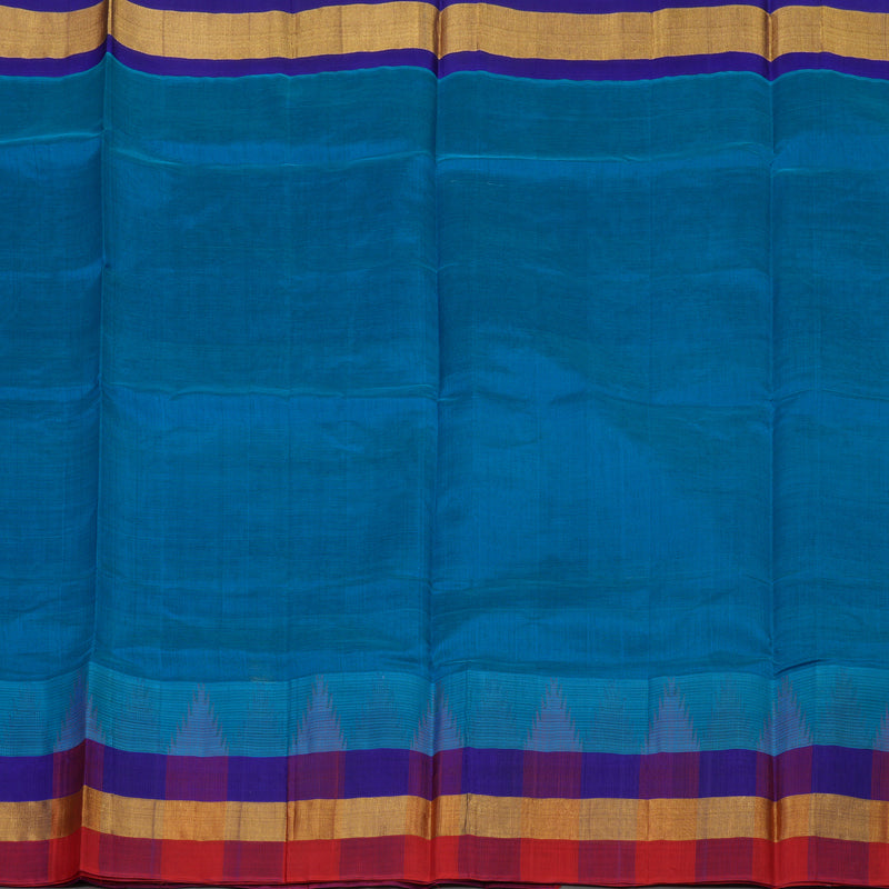 Hayagrivas Pure Silk Cotton Rama Blue Saree with Red Border HBE462H7-32