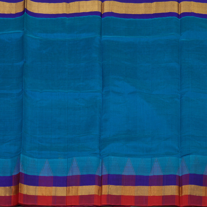 Hayagrivas Pure Silk Cotton Rama Blue Saree with Red Border HBE462H7-32
