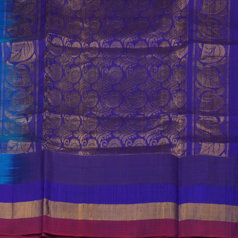 Hayagrivas Pure Silk Cotton Rama Blue Saree with Red Border HBE462H7-32