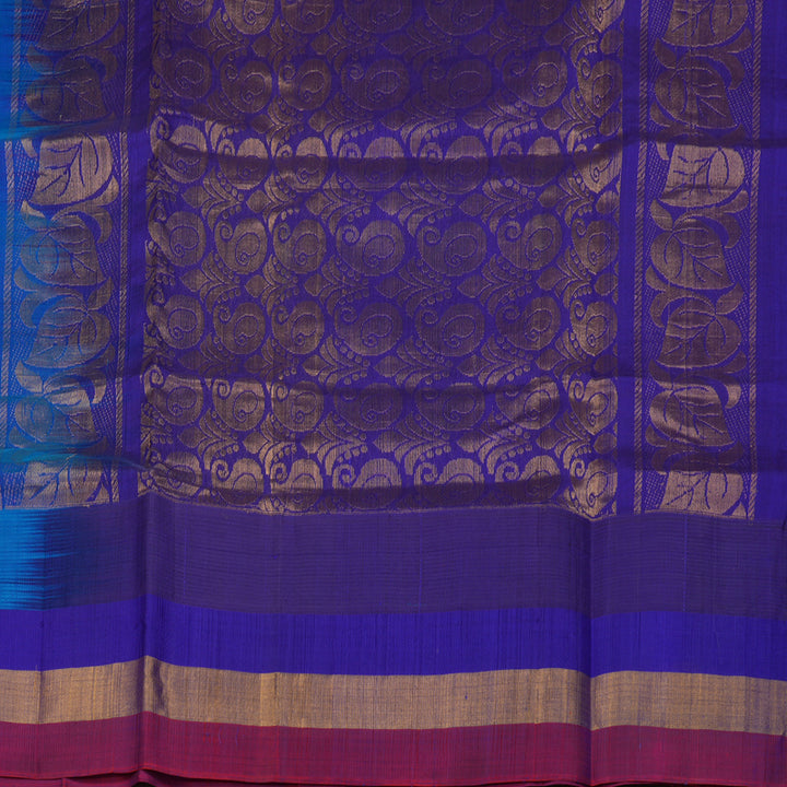 Hayagrivas Pure Silk Cotton Rama Blue Saree with Red Border HBE462H7-32