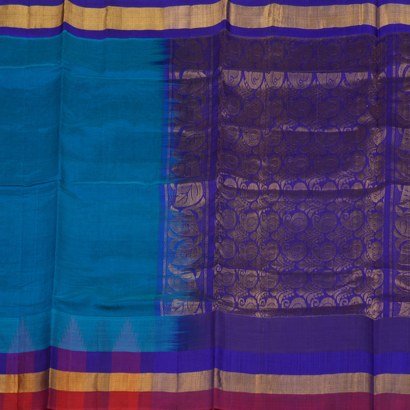 Hayagrivas Pure Silk Cotton Rama Blue Saree with Red Border HBE462H7-32