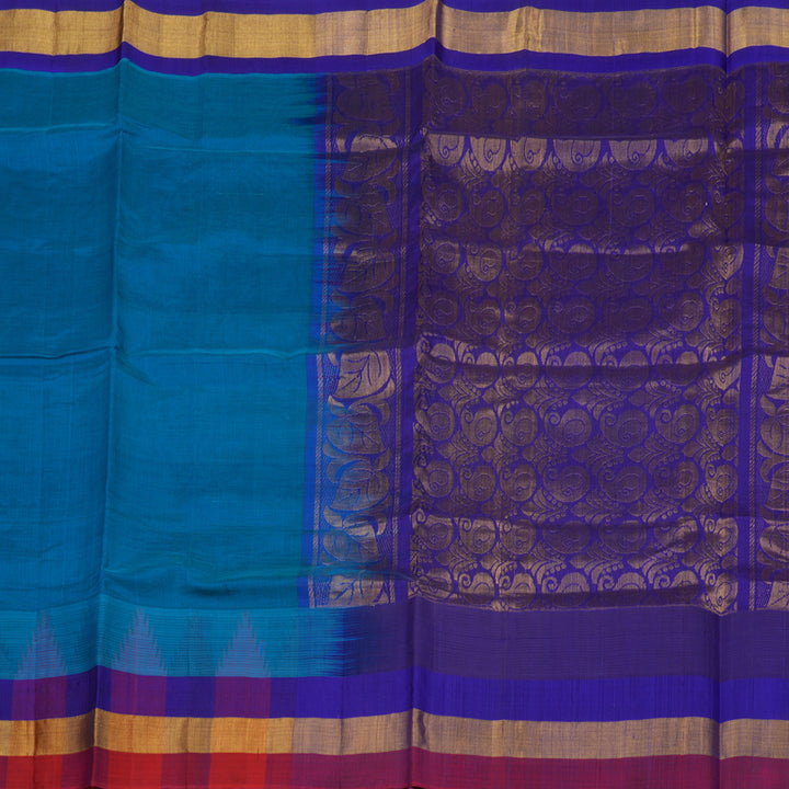 Hayagrivas Pure Silk Cotton Rama Blue Saree with Red Border HBE462H7-32