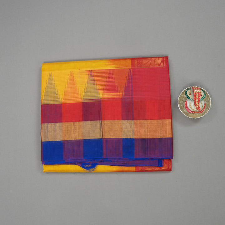 Hayagrivas Pure Silk Cotton Bright Yellow Saree with Blue Border HBE462H7-34