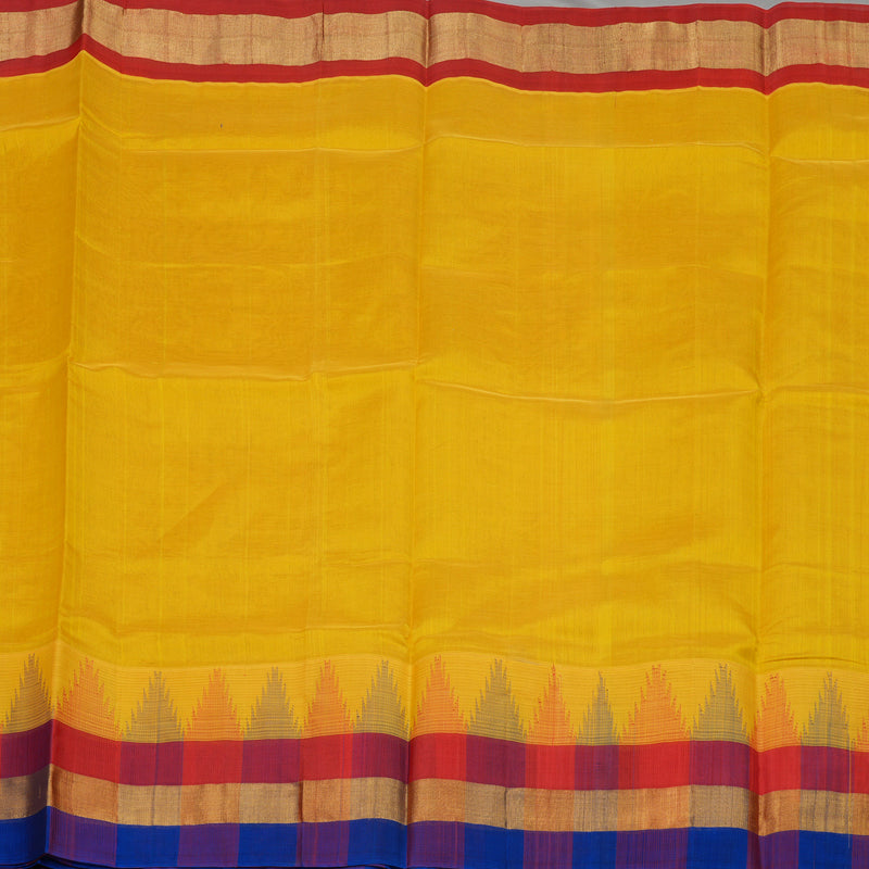 Hayagrivas Pure Silk Cotton Bright Yellow Saree with Blue Border HBE462H7-34