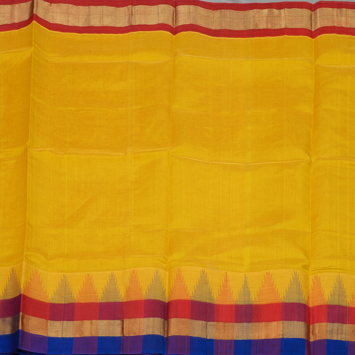 Hayagrivas Pure Silk Cotton Bright Yellow Saree with Blue Border HBE462H7-34