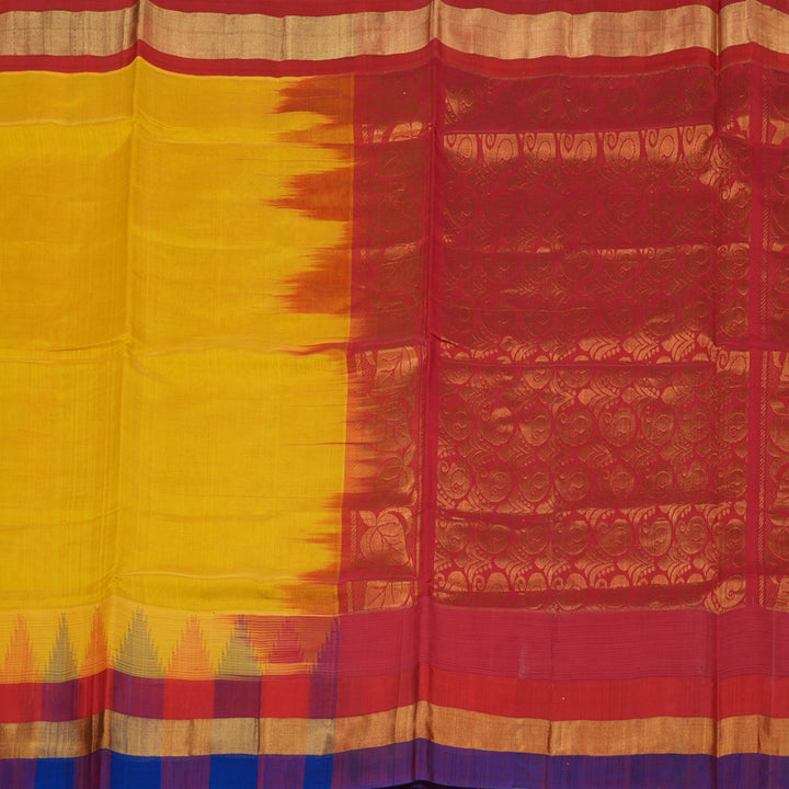 Hayagrivas Pure Silk Cotton Bright Yellow Saree with Blue Border HBE462H7-34