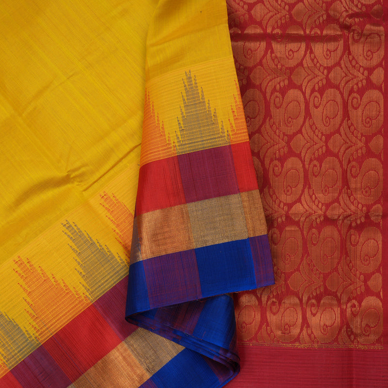 Hayagrivas Pure Silk Cotton Bright Yellow Saree with Blue Border HBE462H7-34