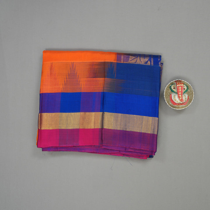 Hayagrivas Orange Pure Silk Cotton Saree with Multicolour Border HBE462H7-36