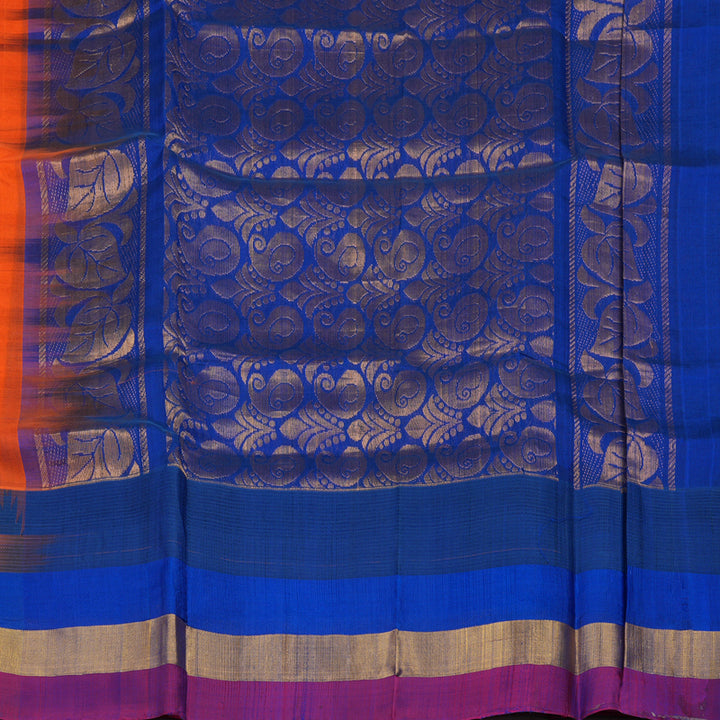 Hayagrivas Orange Pure Silk Cotton Saree with Multicolour Border HBE462H7-36