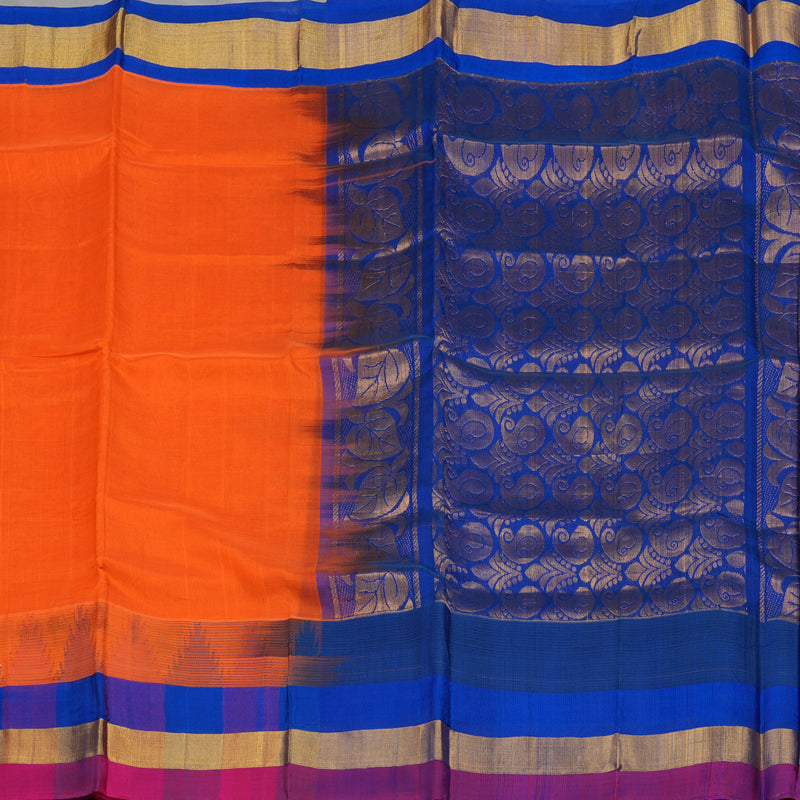 Hayagrivas Orange Pure Silk Cotton Saree with Multicolour Border HBE462H7-36