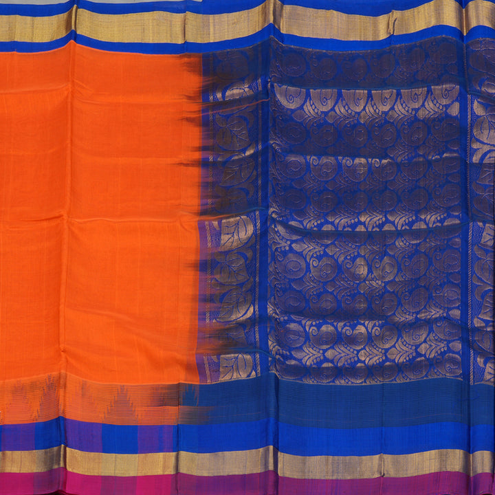 Hayagrivas Orange Pure Silk Cotton Saree with Multicolour Border HBE462H7-36
