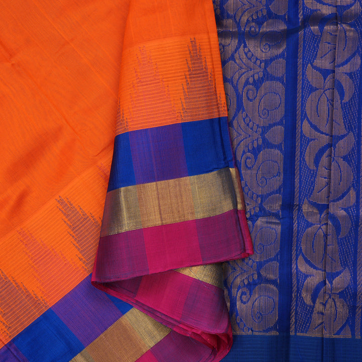 Hayagrivas Orange Pure Silk Cotton Saree with Multicolour Border HBE462H7-36